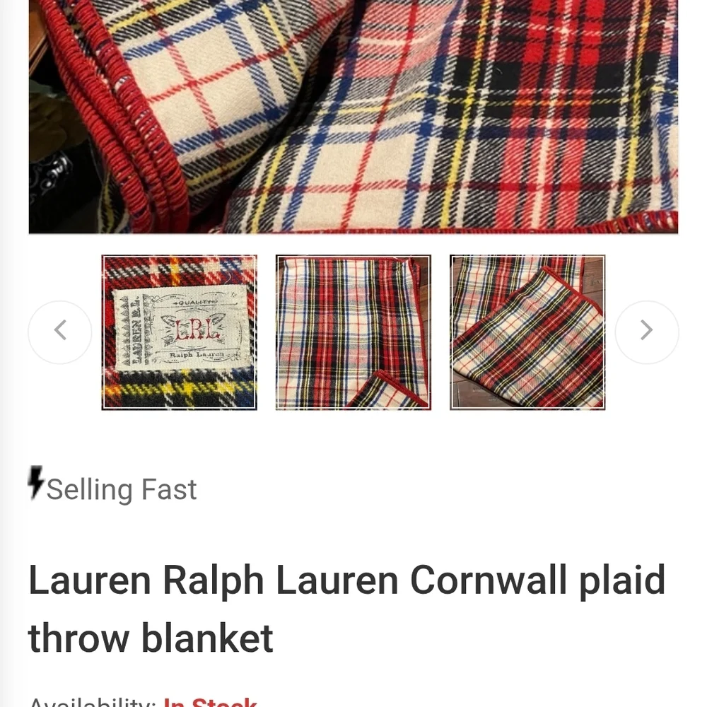 RLX Ralph Lauren Red and Cream Plaid Throw Blanket
